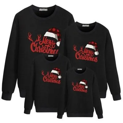 Cartoon Cute Christmas Snowflake Elk Print Parent-Child Crewneck Long-Sleeved Cotton Sweatshirt Family Matching Outfits