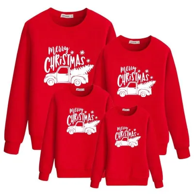 Cartoon Cute Christmas Snowflake Elk Print Parent-Child Crewneck Long-Sleeved Cotton Sweatshirt Family Matching Outfits