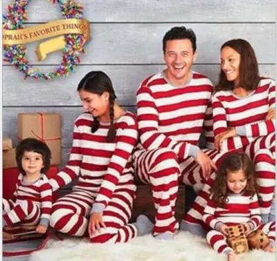 Simple Christmas Stripe Print Round Neck Long Sleeve Home Parent-Child Pajamas Set