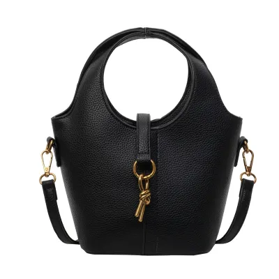 Fashion Solid Color Portable PU Bucket Bag