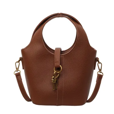 Fashion Solid Color Portable PU Bucket Bag