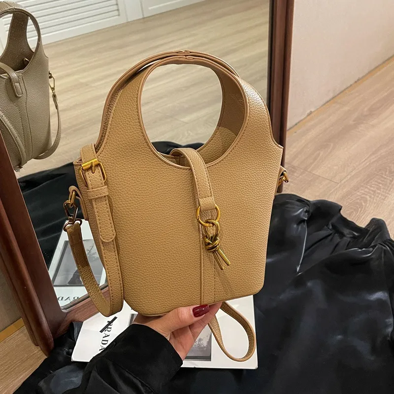 Fashion Solid Color Portable PU Bucket Bag