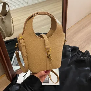 Fashion Solid Color Portable PU Bucket Bag