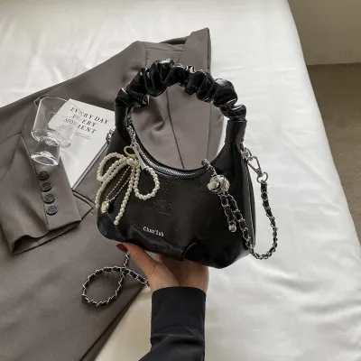 Fashionable Solid Color PU Chain Handbag Crossbody Tote Bags