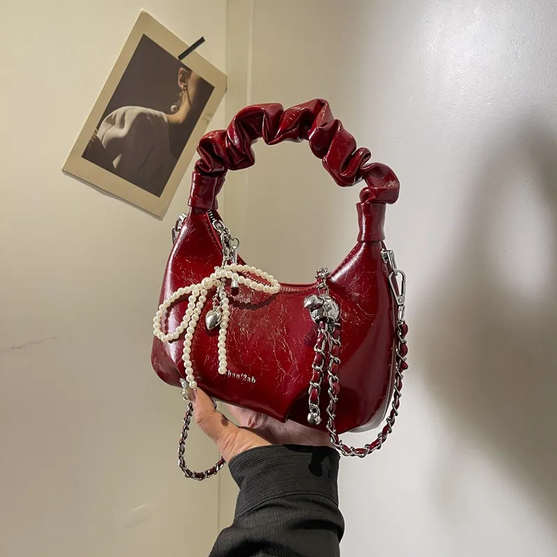 Fashionable Solid Color PU Chain Handbag Crossbody Tote Bags