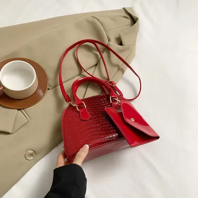 Fashion Solid Color Crocodile PU Handbag Crossbody Bags