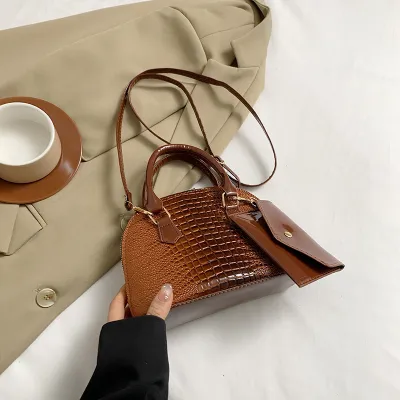 Fashion Solid Color Crocodile PU Handbag Crossbody Bags