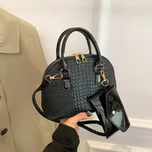 Fashion Solid Color Crocodile PU Handbag Crossbody Bags