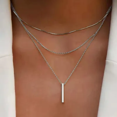 Personalized Multi-Layer Stacked Water Wave Chain Necklace, Alloy Pendant, Instagram Wind Style