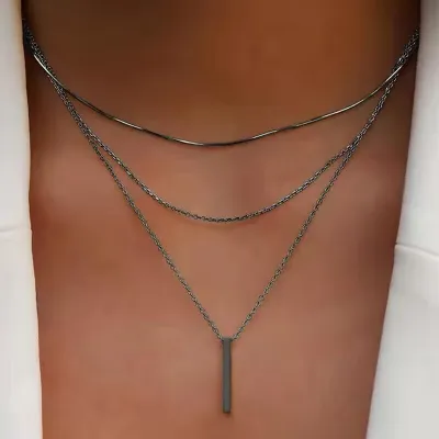 Personalized Multi-Layer Stacked Water Wave Chain Necklace, Alloy Pendant, Instagram Wind Style
