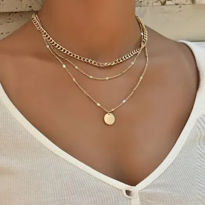 Personalized Multi-Layer Stacked Water Wave Chain Necklace, Alloy Pendant, Instagram Wind Style