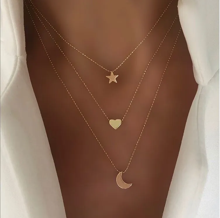 Personalized Multi-Layer Stacked Water Wave Chain Necklace, Alloy Pendant, Instagram Wind Style