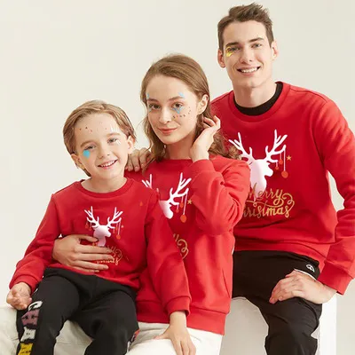 Cartoon Cute Christmas Snowflake Elk Print Parent-Child Crewneck Long-Sleeved Sweatshirt