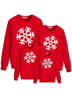 Cartoon Cute Christmas Snowflake Elk Print Parent-Child Crewneck Long-Sleeved Sweatshirt
