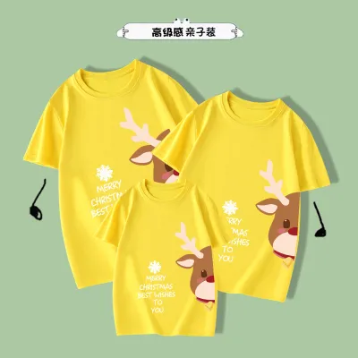 Christmas Elk Print Round Neck Short Sleeve Cotton Parent-Child T-Shirt Kids Family Matching Outfits