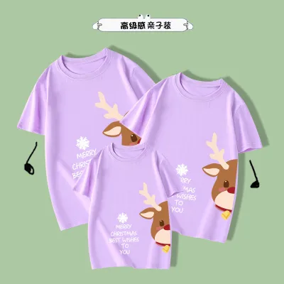 Christmas Elk Print Round Neck Short Sleeve Cotton Parent-Child T-Shirt Kids Family Matching Outfits