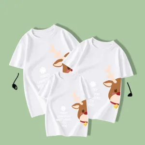 Christmas Elk Print Round Neck Short Sleeve Cotton Parent-Child T-Shirt Kids Family Matching Outfits