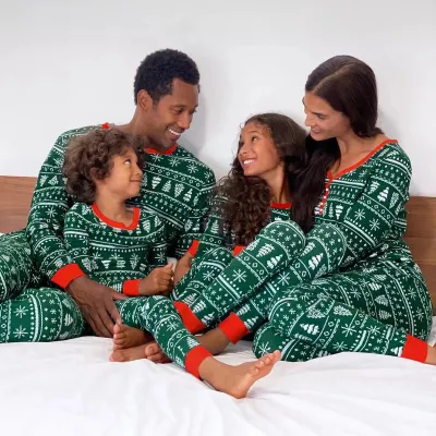 Cartoon Fashion Christmas Tree Printing Home Parent-Child Pajamas Set Cotton Leisure Family Matching Sleepwear