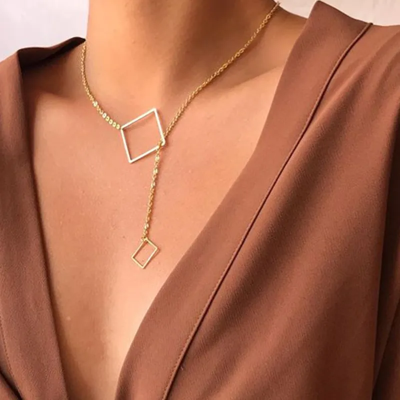 Creative Retro Geometric Square Clavicle Chain Necklace Simple Alloy Jewelry