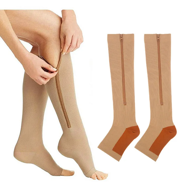 Minimalist Side Zipper Sports Pressure Socks Long Leg Elastic Socks For Calves