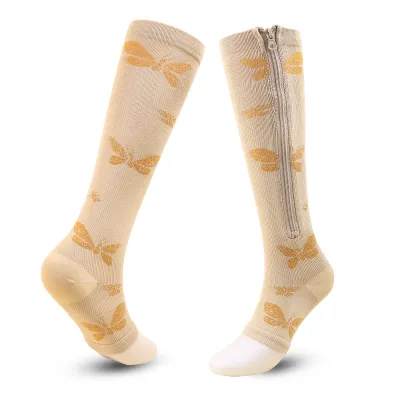 Minimalist Side Zipper Sports Pressure Socks Long Leg Elastic Socks For Calves