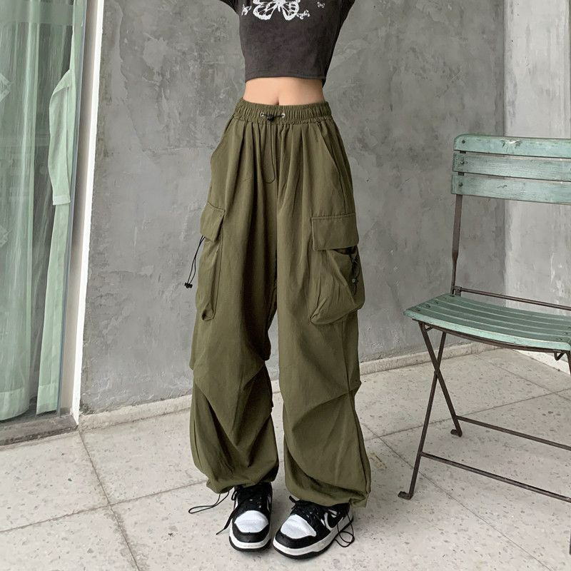 Wholesale Women Casual Loose Solid Color Multi-Pocket Cargo