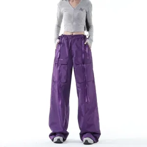 Women Retro Casual Loose Cargo Pants High Waist Street Style