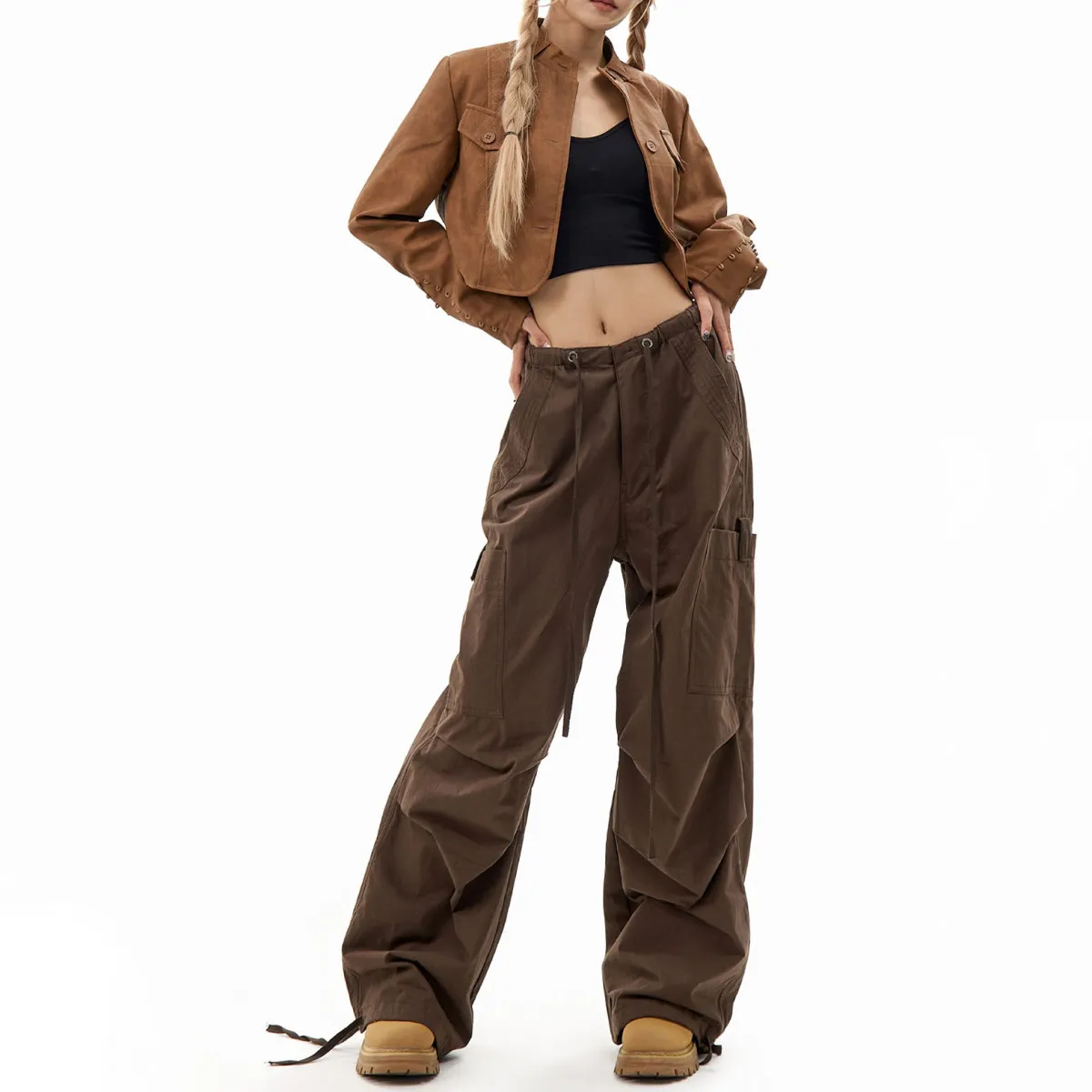 Women Fashion Casual Multi-Pocket Drawstring Cargo Pants