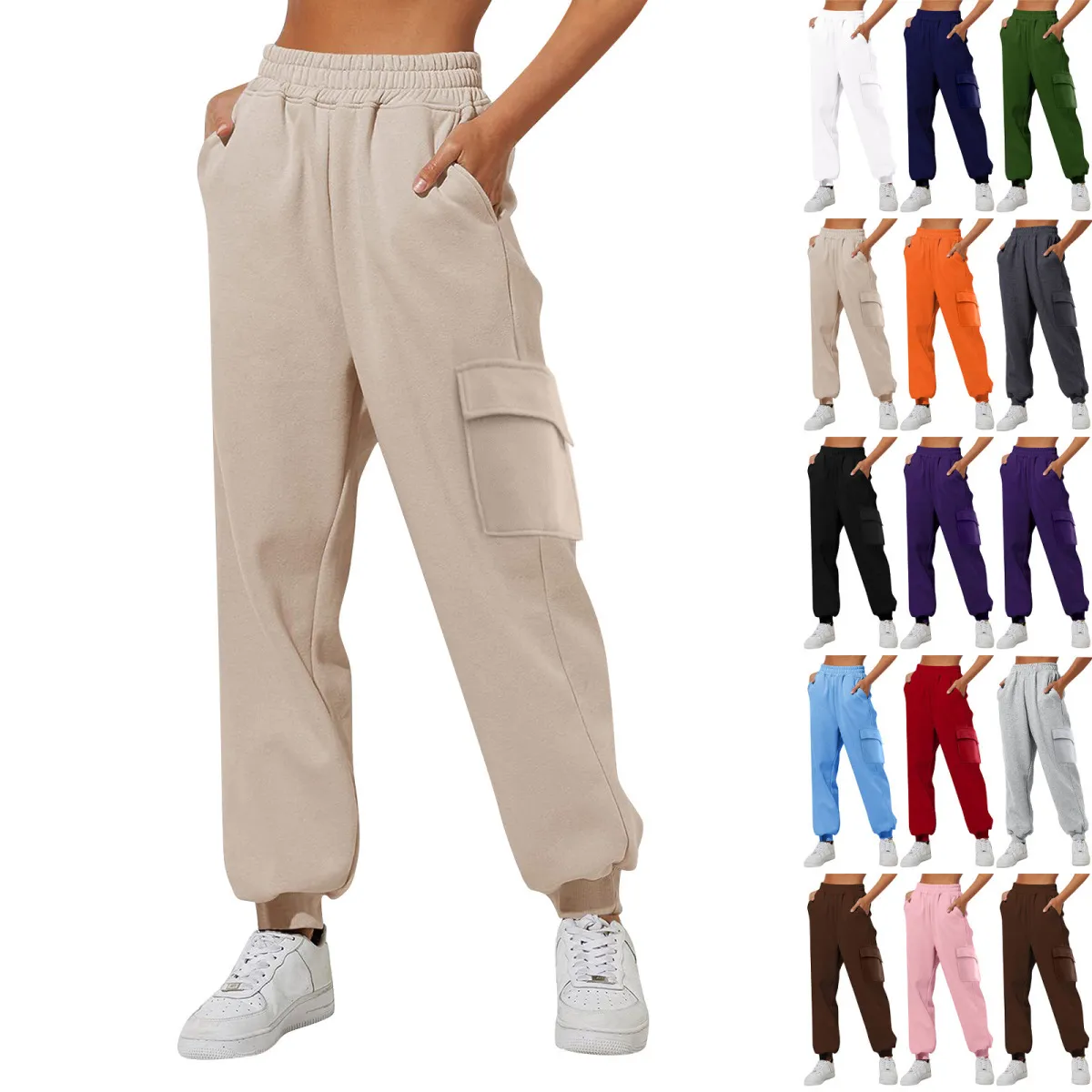 Women Casual Solid Color Loose Jogger Cargo Pants
