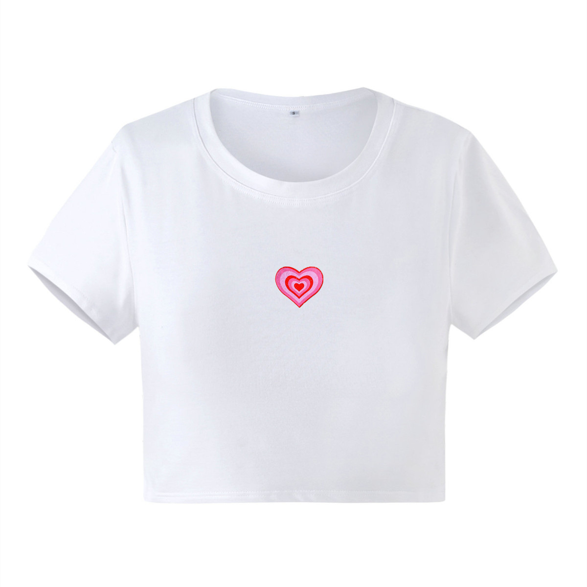 Tシャツ・カットソー RONRON SHAPE APPLIQUE SLIM CROP T SHIRTS HEART WHITE 론론(RONRON) SHAPE APPLIQUE SLIM CROP T SHIRTS HEART WHITE