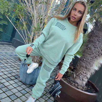 Casual Women Autumn Winter Sports Athleisure Sweatshirt Pants Two-Piece Set