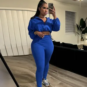 Athleisure Women's Drawstring Waist Crop Sweatshirt High Waist Tight Pants Set