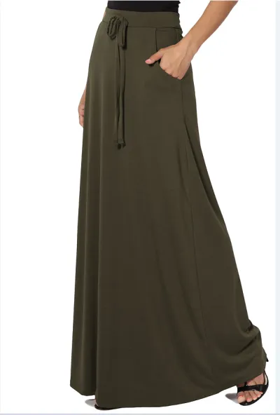 Women Urban Casual Solid Color Drawstring High Waist Skirt