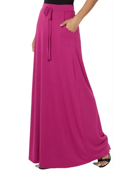 Women Urban Casual Solid Color Drawstring High Waist Skirt