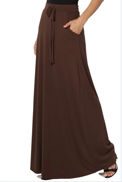 Women Urban Casual Solid Color Drawstring High Waist Skirt