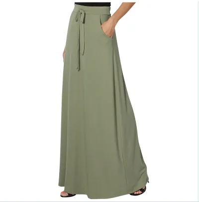 Women Urban Casual Solid Color Drawstring High Waist Skirt