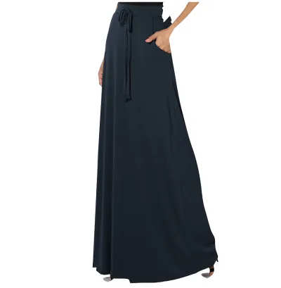 Women Urban Casual Solid Color Drawstring High Waist Skirt