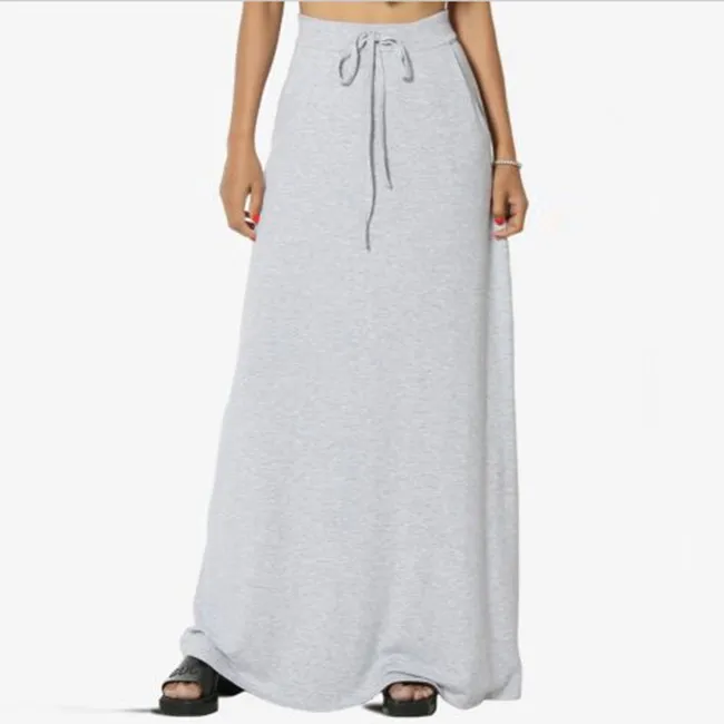 Women Urban Casual Solid Color Drawstring High Waist Skirt