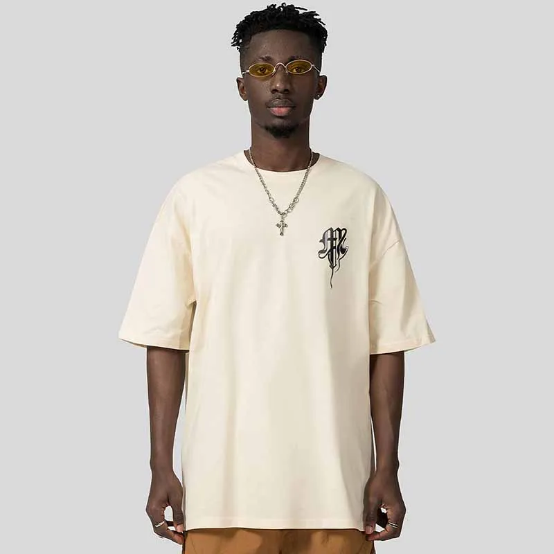 Men Fashion Casual Gothic Letter Print Short Sleeve Round Neck T-Shirt