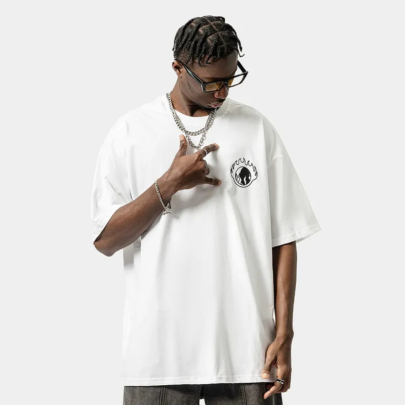 Men Fashion Casual Loose Letter Print Short Sleeve Round Neck T-Shirt