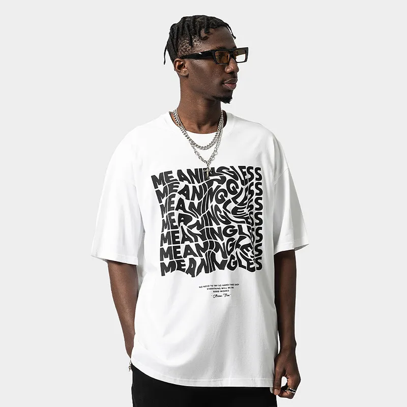 Men Fashion Street Loose Letter Print Short Sleeve Raglan Crewneck T-Shirt