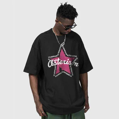 Men Fashion Casual Loose Letter Star Print Short Sleeve Round Neck T-Shirt