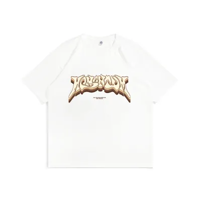 Men Fashion Street Loose Letter Print Color World Short Sleeve Crewneck T-Shirt