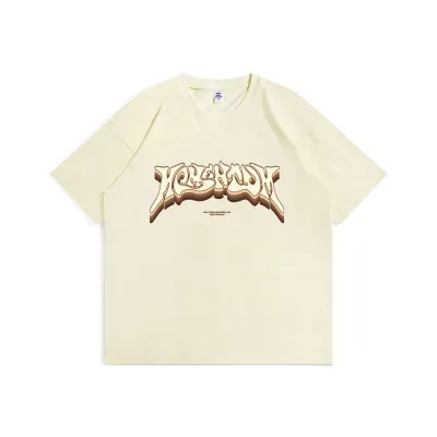 Men Fashion Street Loose Letter Print Color World Short Sleeve Crewneck T-Shirt