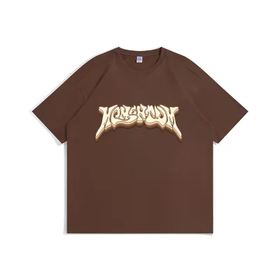 Men Fashion Street Loose Letter Print Color World Short Sleeve Crewneck T-Shirt