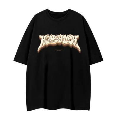 Men Fashion Street Loose Letter Print Color World Short Sleeve Crewneck T-Shirt