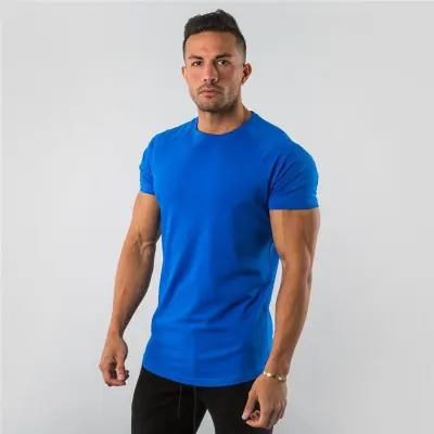 Men Fashion Basic Solid Color Short Sleeve Crewneck Cotton T-Shirt