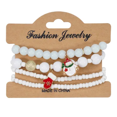 Women's Original Design Cartoon Christmas Tree Snowflake Pendant Beaded Bracelet Set Glass Glaze