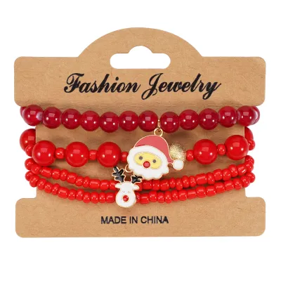 Women's Original Design Cartoon Christmas Tree Snowflake Pendant Beaded Bracelet Set Glass Glaze