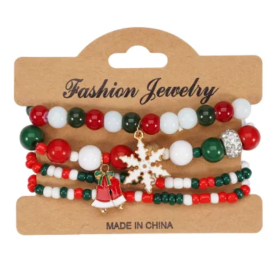 Women's Original Design Cartoon Christmas Tree Snowflake Pendant Beaded Bracelet Set Glass Glaze